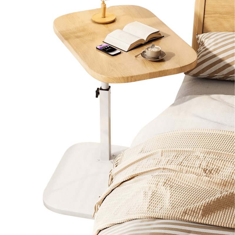 Justerbart Træ Sidebord – Slank Metalramme til Soveværelse & Stue Home Accessories Tech Butik Træ