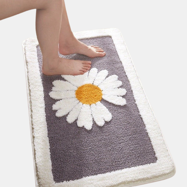 Blomstret Bademåtte – Skridsikker, Blød og Komfortabel til Daglig Brug Bathroom Accessories Tech Butik Lille (40 x 60 cm) Grå-3