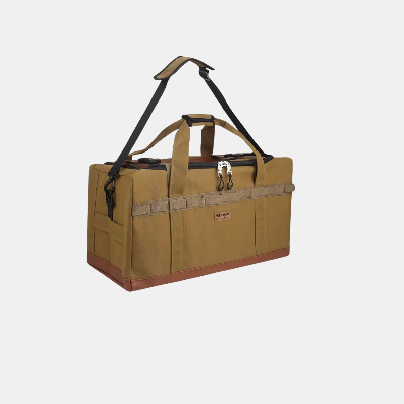 Hikeman 120L Robust Canvas Udendørsudstyrstaske med Smart Organisering Campingudstyr Tech Butik Brun