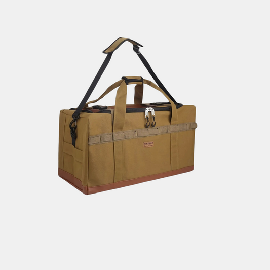 Hikeman 120L Robust Canvas Udendørsudstyrstaske med Smart Organisering Campingudstyr Tech Butik Brun