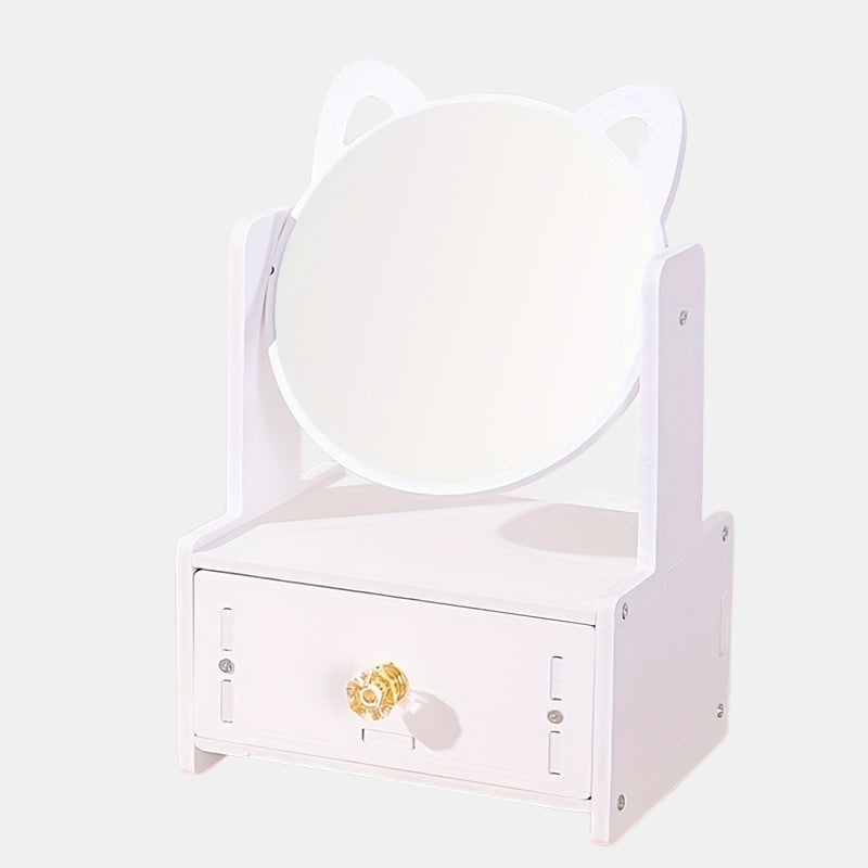 Makeup Spejl med 360° Roterende Design og Opbevaring til Bordplade Makeup Spejle Tech Butik Enkelt Træk