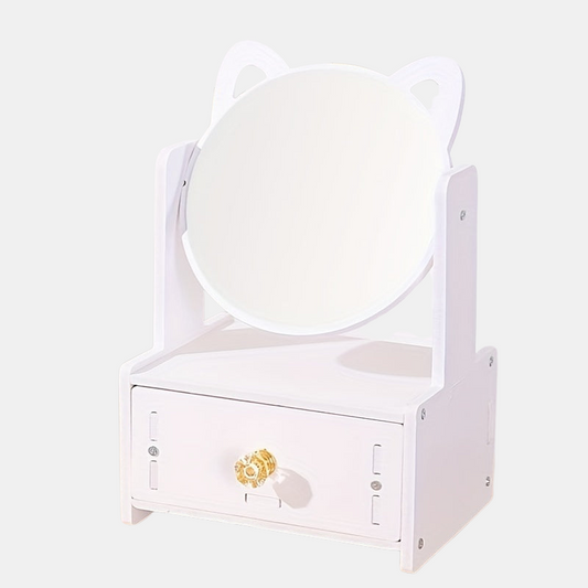 Makeup Spejl med 360° Roterende Design og Opbevaring til Bordplade Makeup Spejle Tech Butik Enkelt Træk