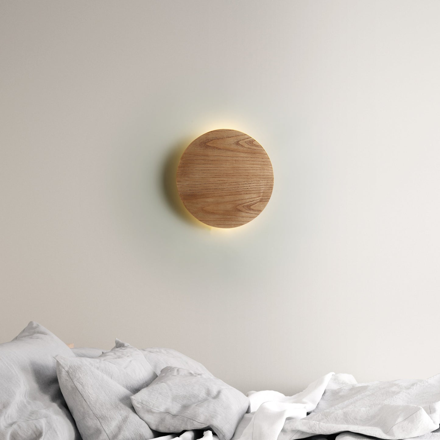 Træ Væglampe med Rundt Design – Varm, Naturlig Elegance Væglamper Tech Butik
