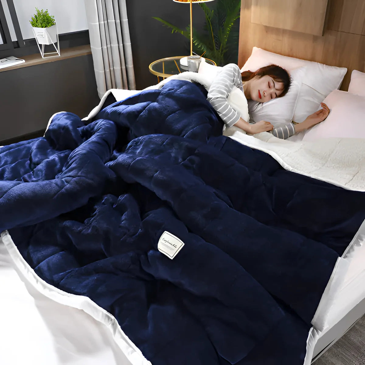 Vægtet Fleece Dynebetræk Tæppe – Blødt & Hyggeligt Komfort Sengetøj Tech Butik Mørk Blå 120x200cm