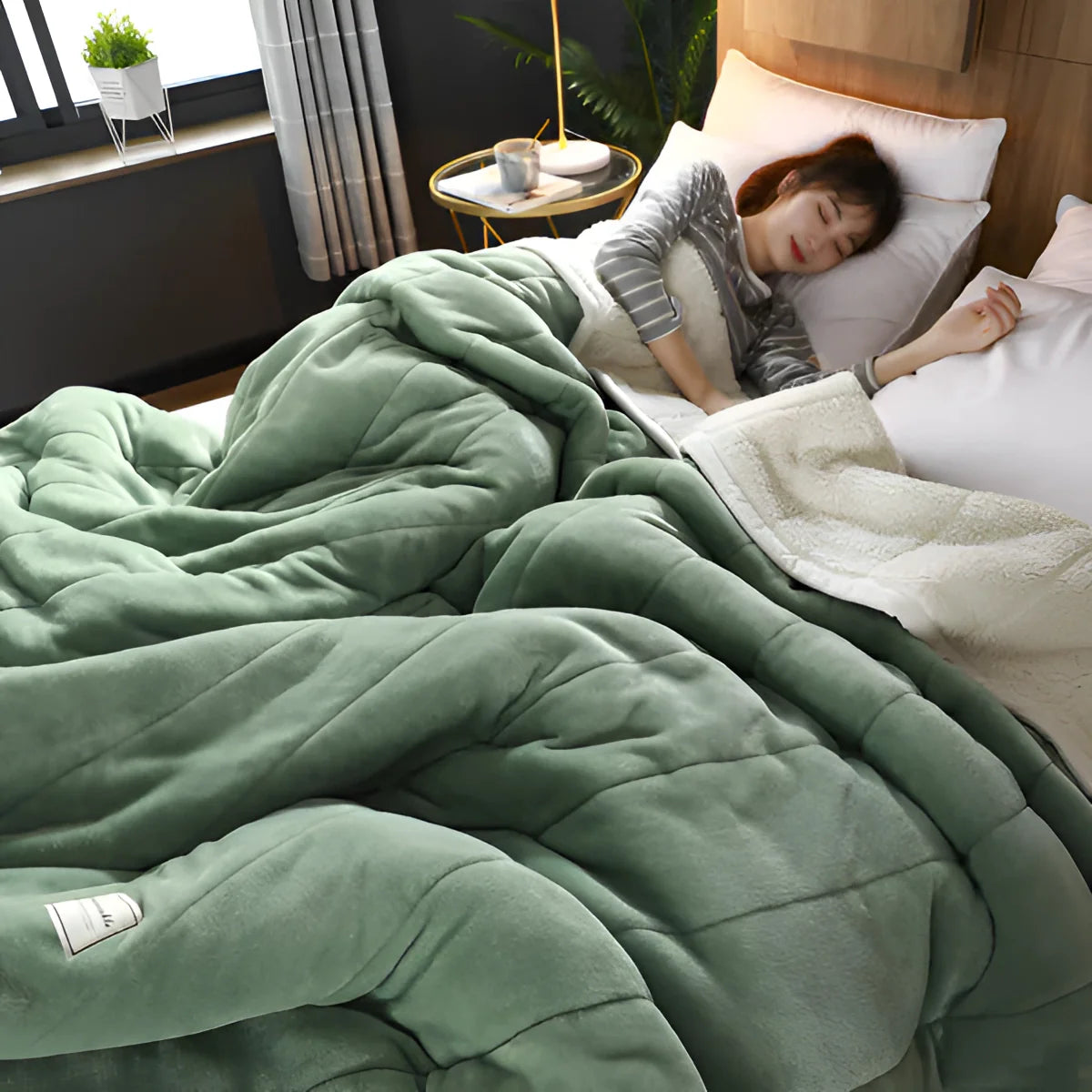 Vægtet Fleece Dynebetræk Tæppe – Blødt & Hyggeligt Komfort Sengetøj Tech Butik Grøn 120x200cm