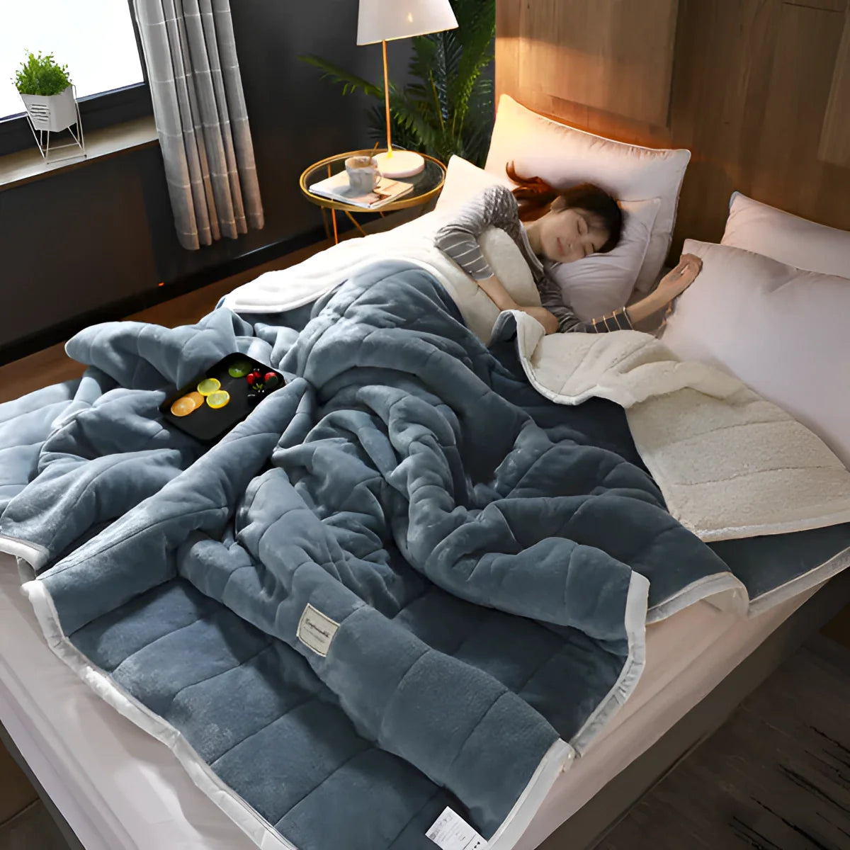 Vægtet Fleece Dynebetræk Tæppe – Blødt & Hyggeligt Komfort Sengetøj Tech Butik Lys Blå 120x200cm