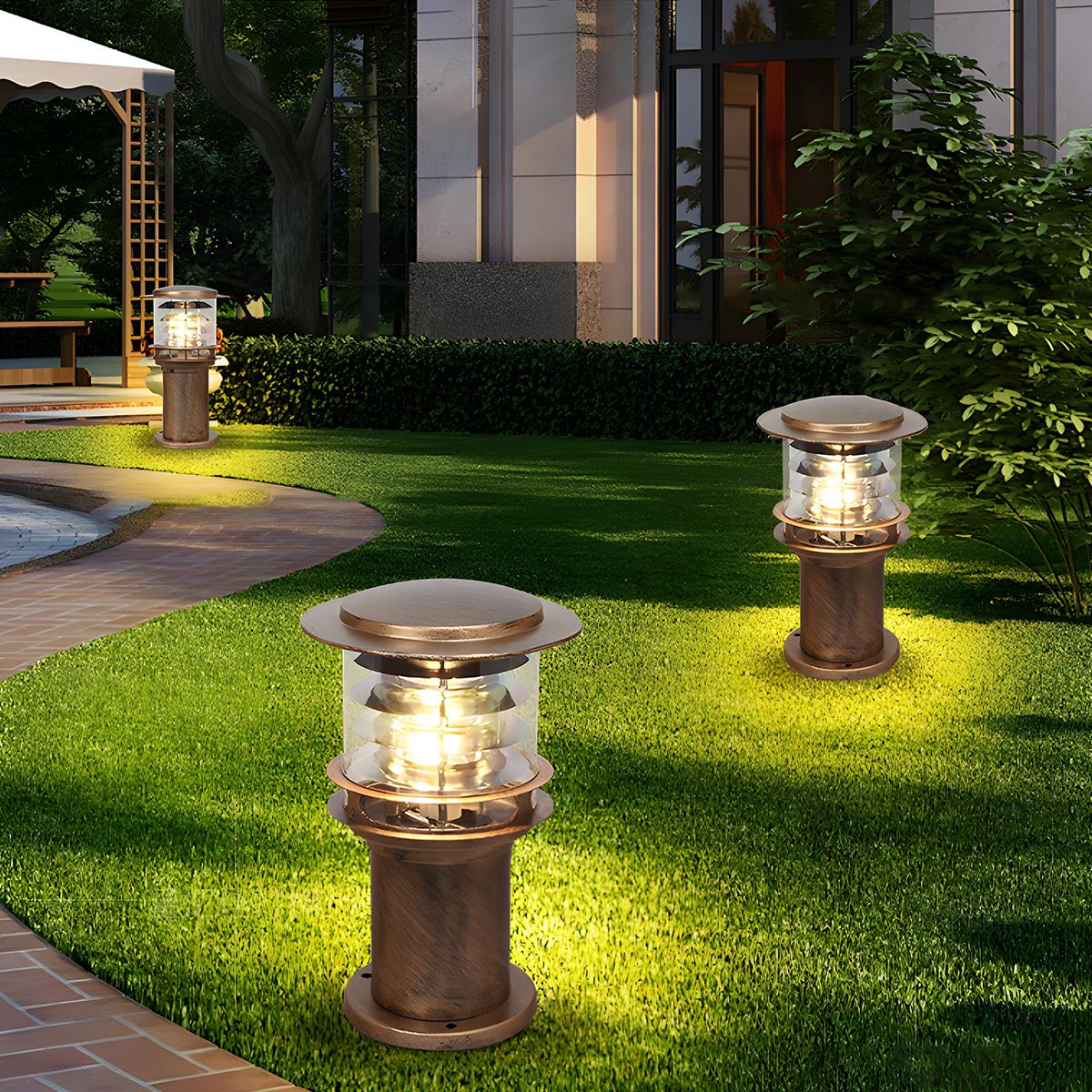 Vandtæt cylinderformet LED udendørslampe til have og terrasse Græsplænelampe Tech Butik Bronze Sol 20 cm L x 30 cm H