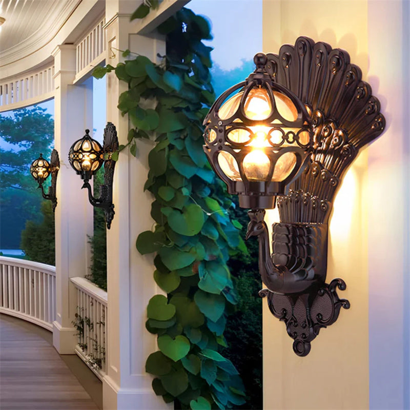 Vandtæt Retro Påfugl Udendørs Væglampe – Vintage Europæisk Elegance til Udendørsområder Udendørs belysning Tech Butik Sort