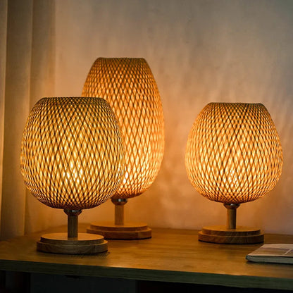 Vintage bambusbordlampe til varm og hyggelig belysning Bordlampe Tech Butik