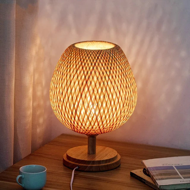 Vintage bambusbordlampe til varm og hyggelig belysning Bordlampe Tech Butik