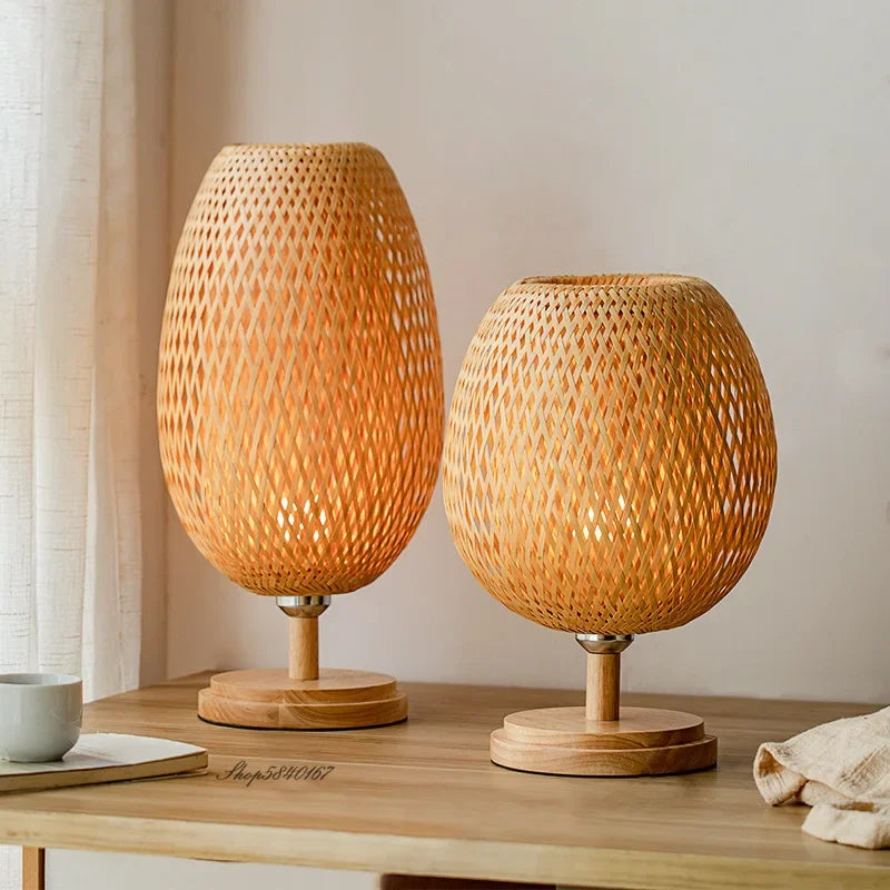 Vintage bambusbordlampe til varm og hyggelig belysning Bordlampe Tech Butik