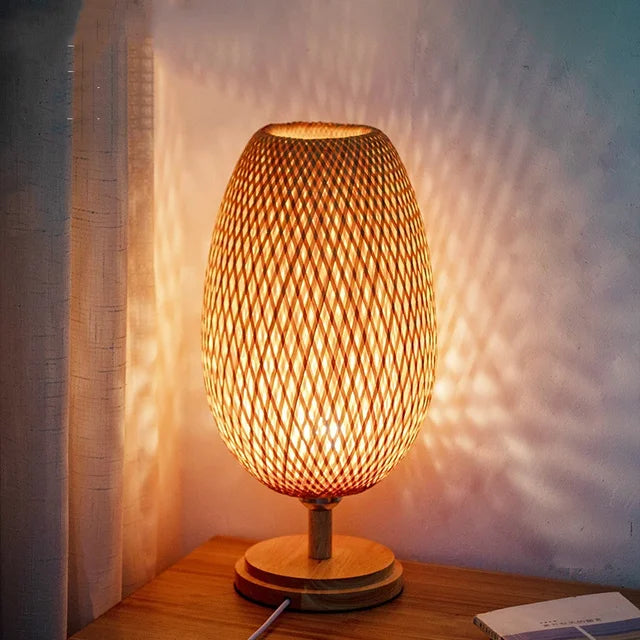 Vintage bambusbordlampe til varm og hyggelig belysning Bordlampe Tech Butik