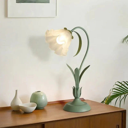 Vintage Fransk Stil Blomster Bordlampe med Metalfod – Pastorale Elegance til Dit Hjem Belysning Tech Butik