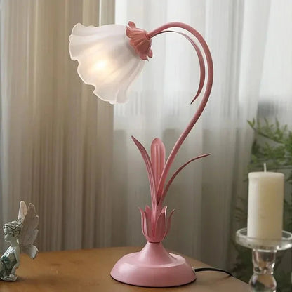 Vintage Fransk Stil Blomster Bordlampe med Metalfod – Pastorale Elegance til Dit Hjem Belysning Tech Butik Pink