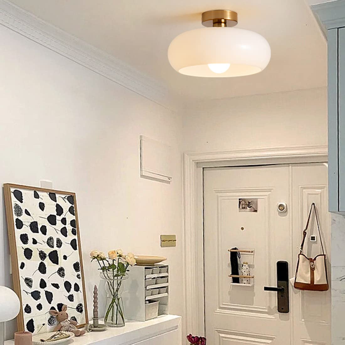 Vintage Rund Glas Loftlampe Loftlamper Tech Butik Hvid Guld Loftlampe: D28* H17cm