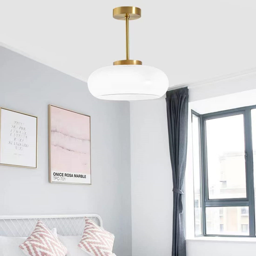 Vintage Rund Glas Loftlampe Loftlamper Tech Butik Hvid Guld Pendellampe: D28* H32cm