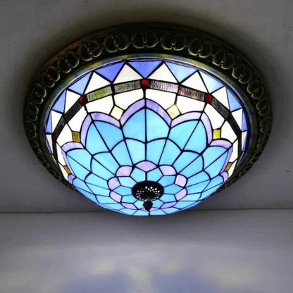 Luxury Stained Glass LED Ceiling Lamp Elegant Handcrafted Design Belysning Tech Butik Blå Længde 30cm x højde 15cm Varmt lys (3000K)