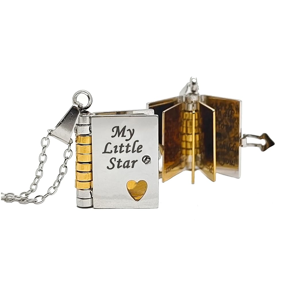 Åbningsbar Bog Halskæde – Charmerende Litterært Smykke med Skjult Overraskelse Necklace Tech Butik Lille Stjerne Sølv
