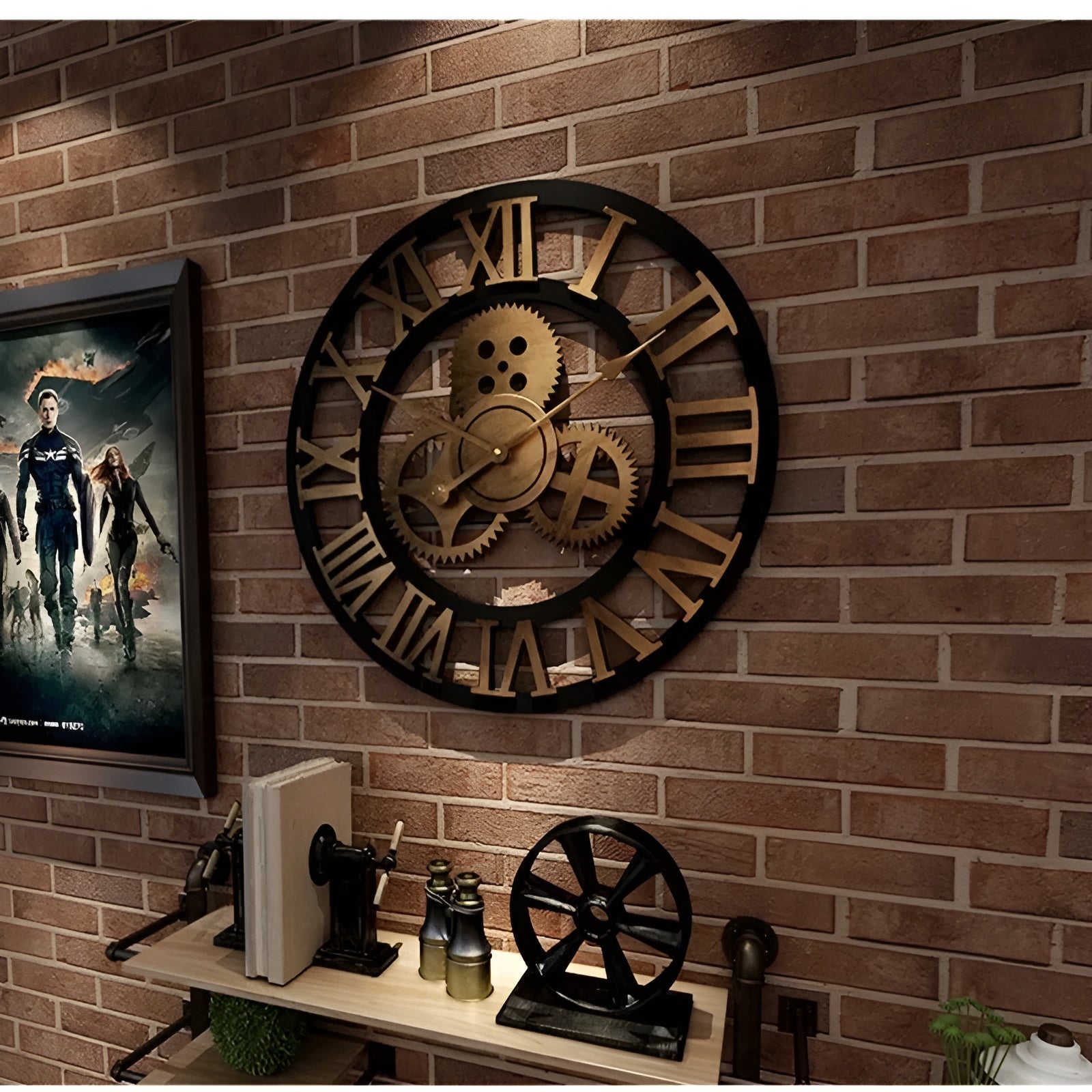 Vintage Industrielt Vægur – Mekanisk Design med Retro Charm Watches Tech Butik Stil D 30cm