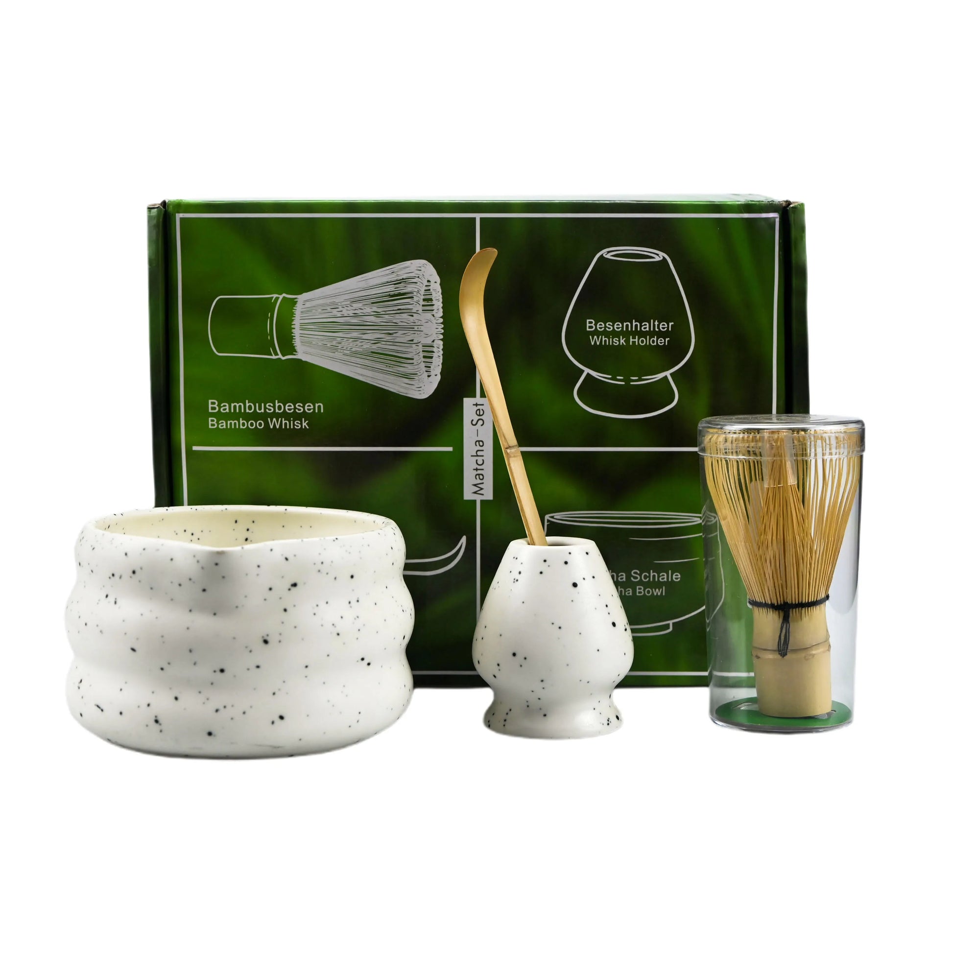 Traditionelt Matcha Tesæt – 4 Dele med Skål og Pisker Tea Set Tech Butik Hvid Sæt i fire dele