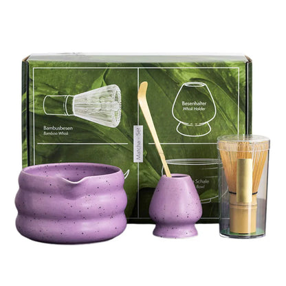 Traditionelt Matcha Tesæt – 4 Dele med Skål og Pisker Tea Set Tech Butik Lilla Sæt i fire dele