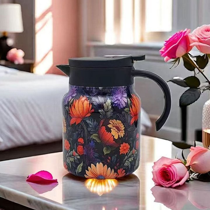 Blomstertekande – Elegant Keramisk Tekande med Smukt Blomstermotiv til Perfekte Bryg Kitchen & Dining Tech Butik Lilla 27.05 fl oz (800 ml)