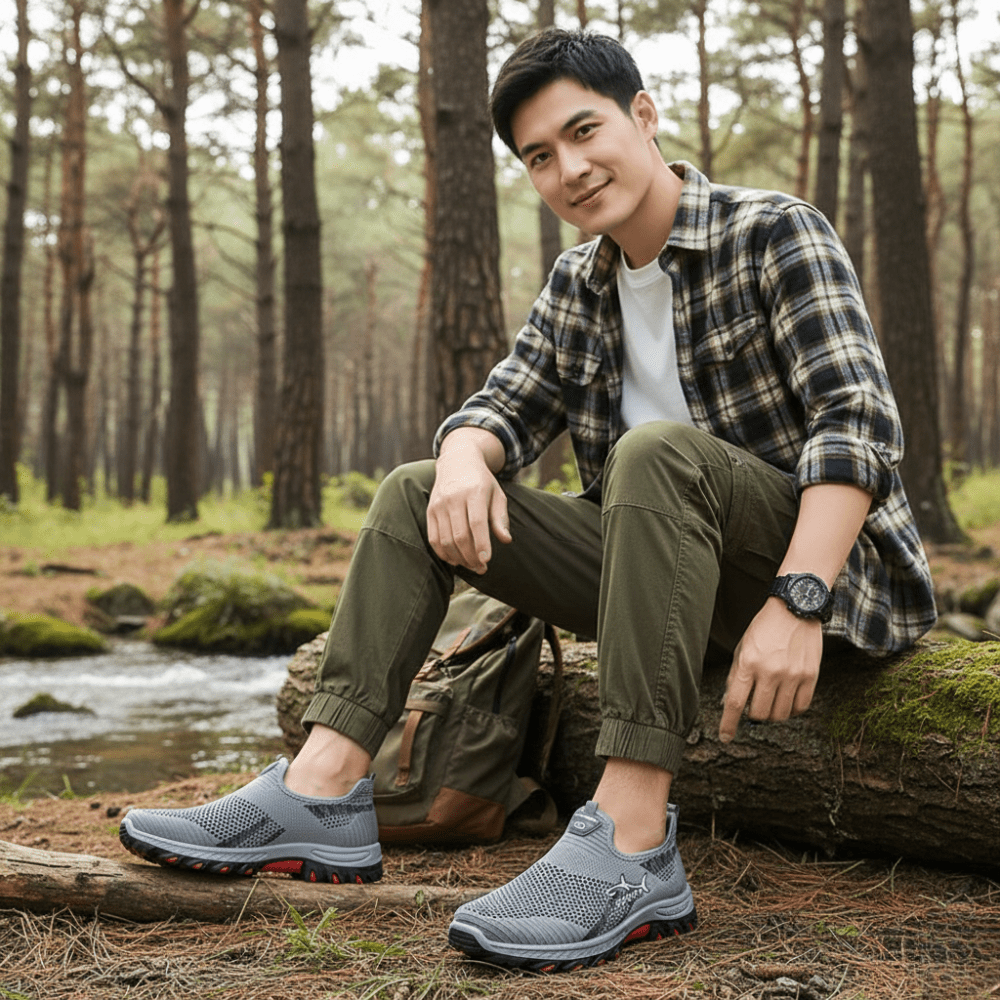 Herres Slip-On vandresko med Åndbar Komfort og Fleksibel Støtte Slip-On Gå-Sko Tech Butik