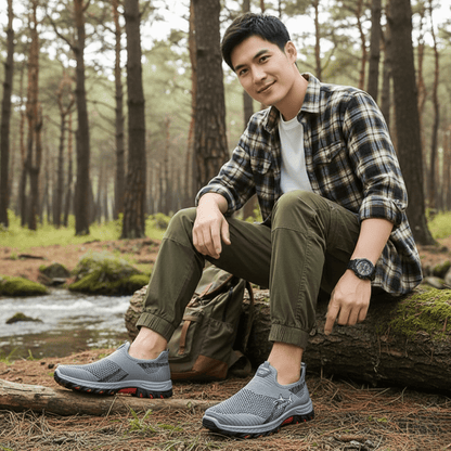 Herres Slip-On vandresko med Åndbar Komfort og Fleksibel Støtte Slip-On Gå-Sko Tech Butik