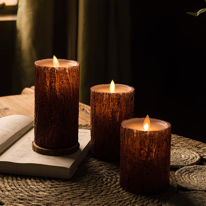 Moderne Flammeløse Blok Stearinlys – Elegant Stemningslys Uden Flamme Home & Decor Tech Butik Træ Grand Candles - 3 stk.