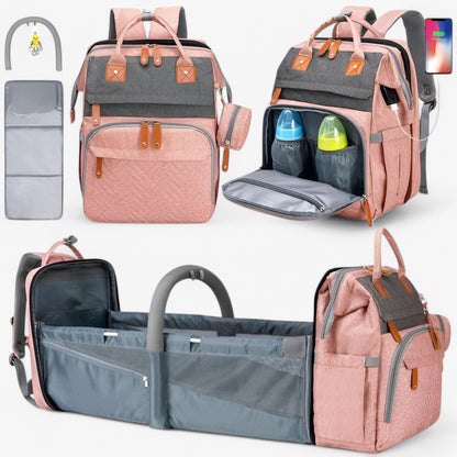 Babyrygsæk med Skiftemåtte – Praktisk og Rummelig Ble-taske til Forældre på Farten Bags Tech Butik Grå Pink