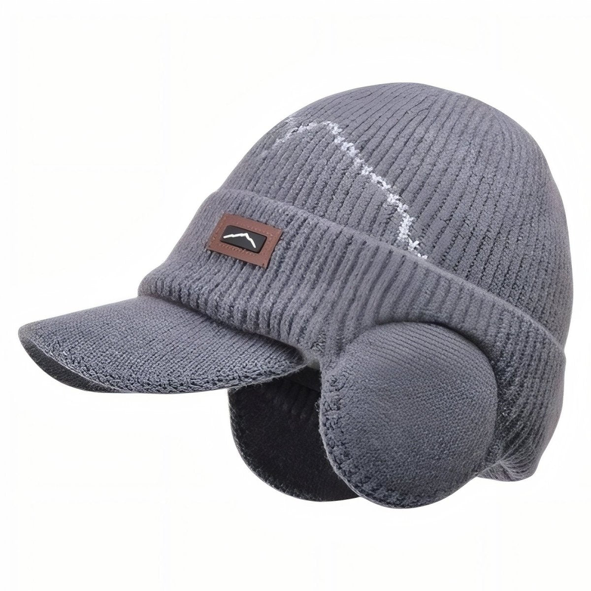 Strikket hue med øreklapper og skygge – Varm og Komfortabel til Vinterbrug Winter Hats Tech Butik Mørkegrå