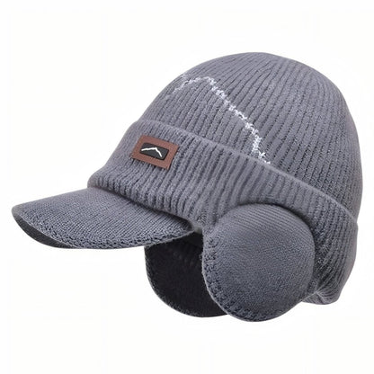 Strikket hue med øreklapper og skygge – Varm og Komfortabel til Vinterbrug Winter Hats Tech Butik Mørkegrå