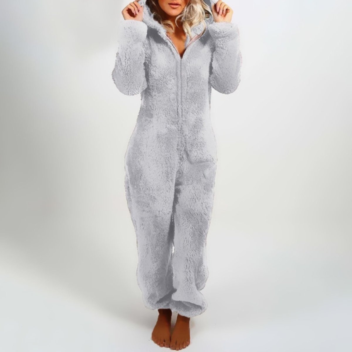 Blød Fleece Loungedragt med Lynlås – Varm, Komfortabel og Afslappet Pasform Fashion Women Onesie All-year Tech Butik Grå S