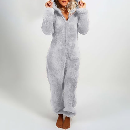 Blød Fleece Loungedragt med Lynlås – Varm, Komfortabel og Afslappet Pasform Fashion Women Onesie All-year Tech Butik Grå S