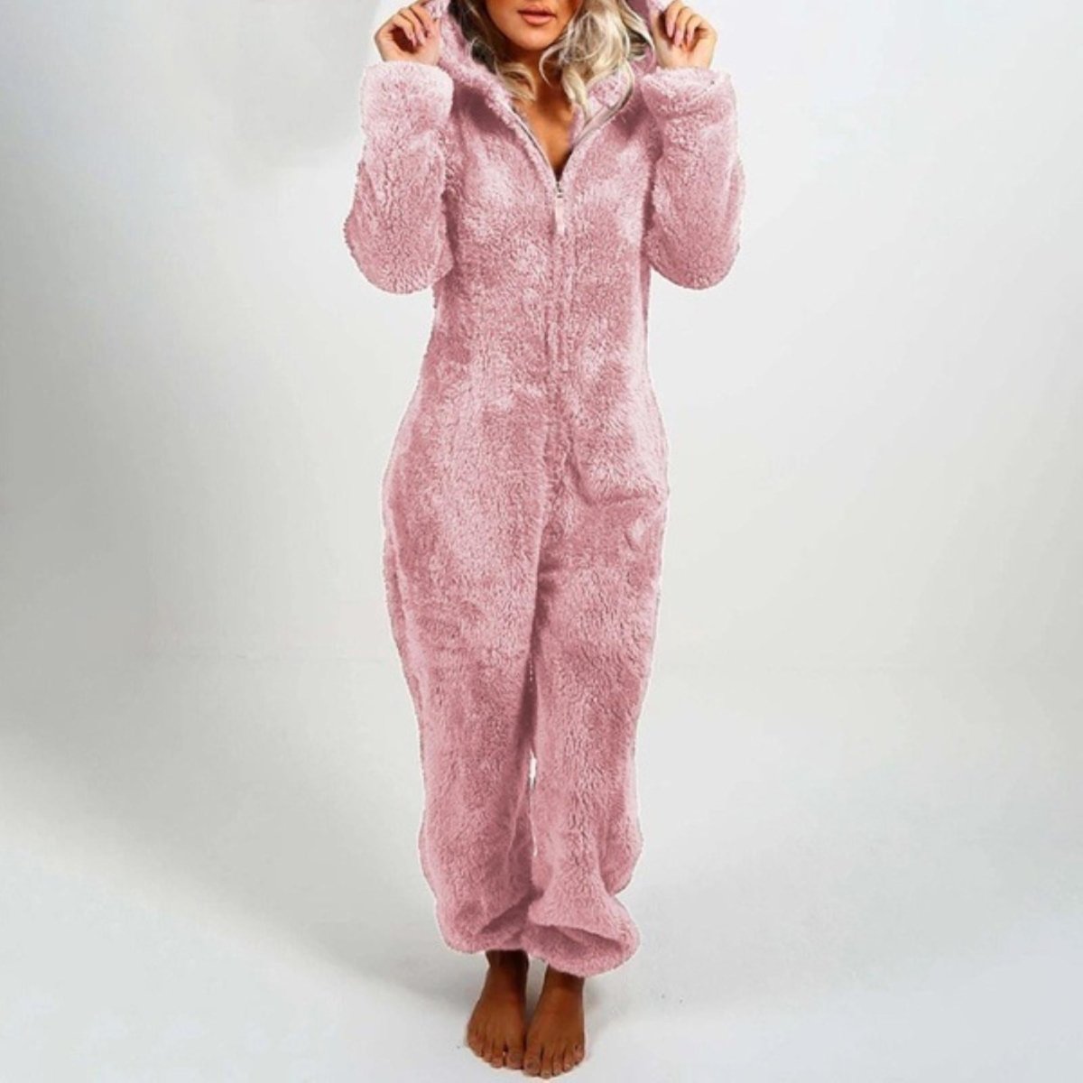 Blød Fleece Loungedragt med Lynlås – Varm, Komfortabel og Afslappet Pasform Fashion Women Onesie All-year Tech Butik Bleg Rosa S