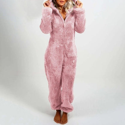 Blød Fleece Loungedragt med Lynlås – Varm, Komfortabel og Afslappet Pasform Fashion Women Onesie All-year Tech Butik Bleg Rosa S