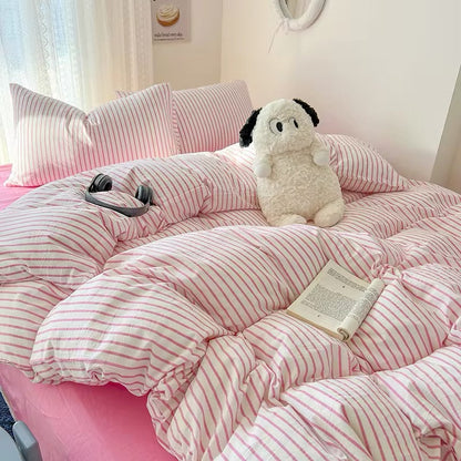 Stilfuldt Stribet Sengetøj i Bomuld – Blødt Pastelfarvet Komfort til Hyggelige Soveværelser Bedding Set Tech Butik