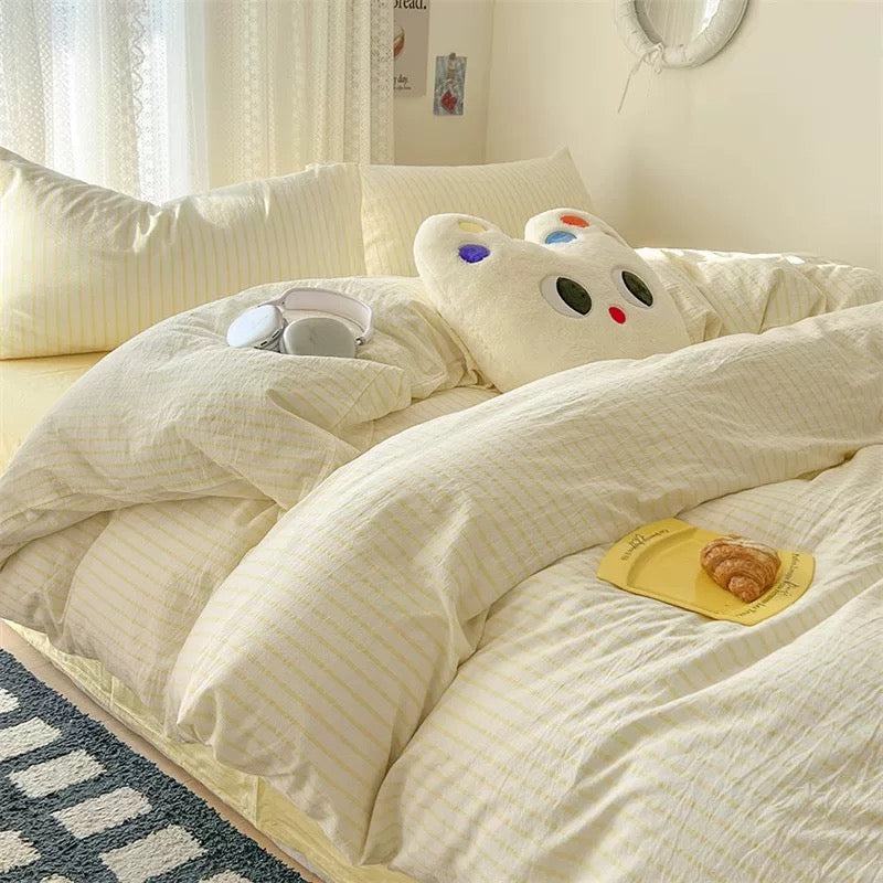 Stilfuldt Stribet Sengetøj i Bomuld – Blødt Pastelfarvet Komfort til Hyggelige Soveværelser Bedding Set Tech Butik Gul Enkelt 3 pcs