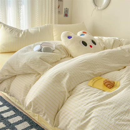 Stilfuldt Stribet Sengetøj i Bomuld – Blødt Pastelfarvet Komfort til Hyggelige Soveværelser Bedding Set Tech Butik Gul Enkelt 3 pcs