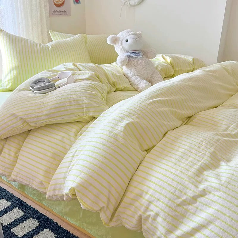 Stilfuldt Stribet Sengetøj i Bomuld – Blødt Pastelfarvet Komfort til Hyggelige Soveværelser Bedding Set Tech Butik Grøn Enkelt 3 pcs