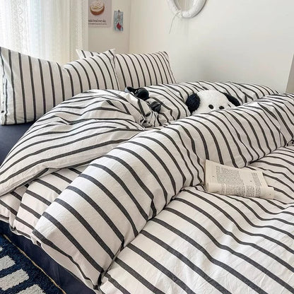 Stilfuldt Stribet Sengetøj i Bomuld – Blødt Pastelfarvet Komfort til Hyggelige Soveværelser Bedding Set Tech Butik Sort Enkelt 3 pcs