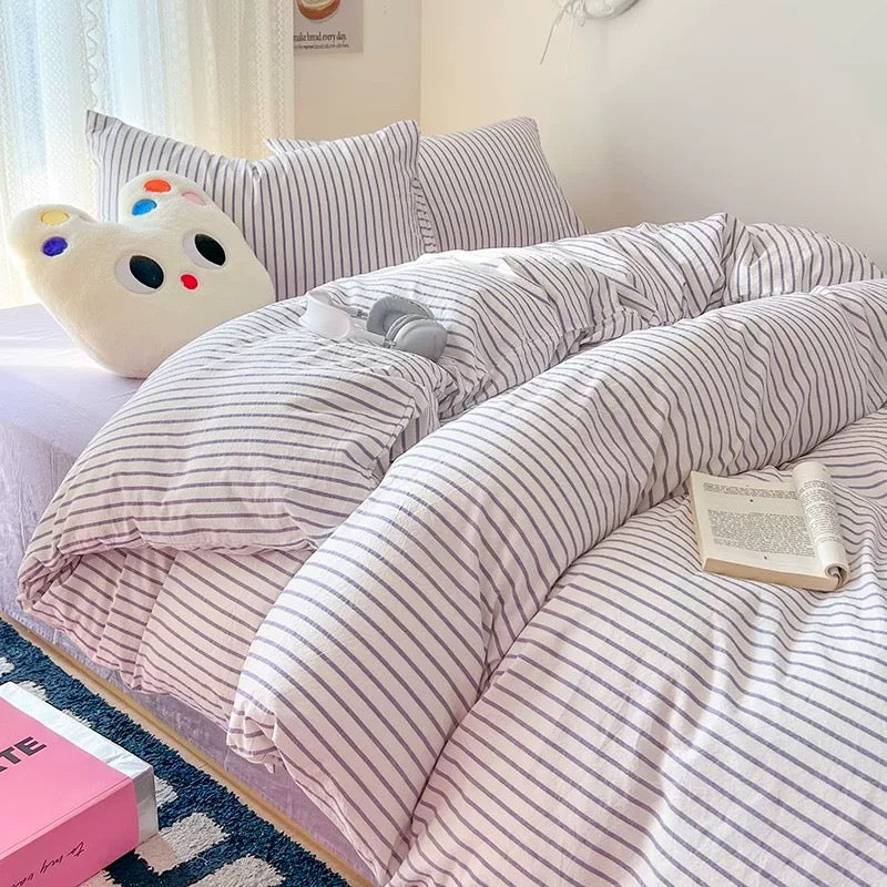 Stilfuldt Stribet Sengetøj i Bomuld – Blødt Pastelfarvet Komfort til Hyggelige Soveværelser Bedding Set Tech Butik Lilla Enkelt 3 pcs