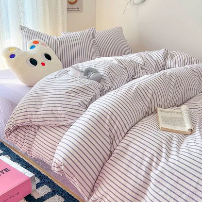 Stilfuldt Stribet Sengetøj i Bomuld – Blødt Pastelfarvet Komfort til Hyggelige Soveværelser Bedding Set Tech Butik Lilla Enkelt 3 pcs