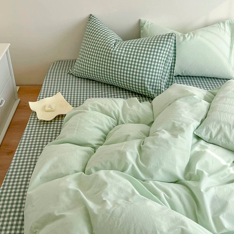 Hyggeligt Ternet Sengetøjssæt – Blødt & Stilfuldt Dynebetræk til Chic Soveværelser Bedding Set Tech Butik