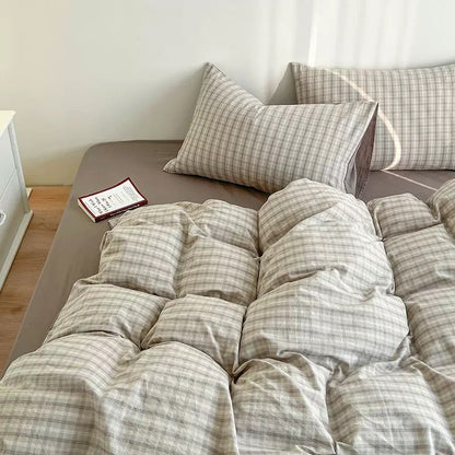 Hyggeligt Ternet Sengetøjssæt – Blødt & Stilfuldt Dynebetræk til Chic Soveværelser Bedding Set Tech Butik Grå Enkelt 3 pcs
