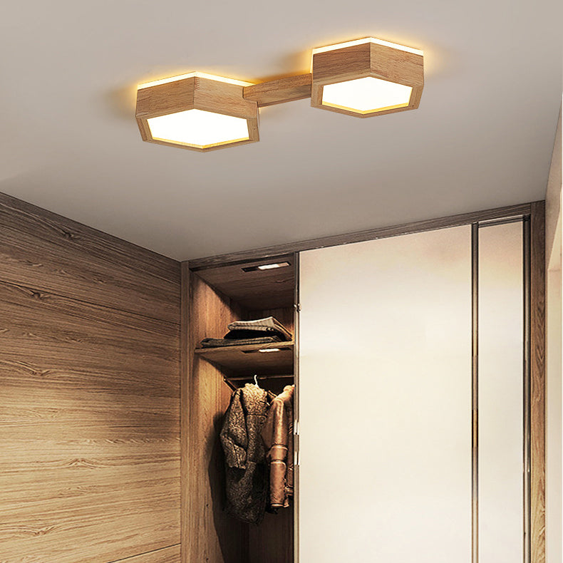 Moderne Sekskantet LED Loftlampe med Træ og Akrylfinish Loftlamper Tech Butik