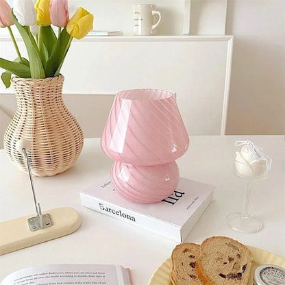 Moderne Bordlampe i Svampeform – Hyggelig og Dekorativ Belysning Lamps Tech Butik Pink stribet