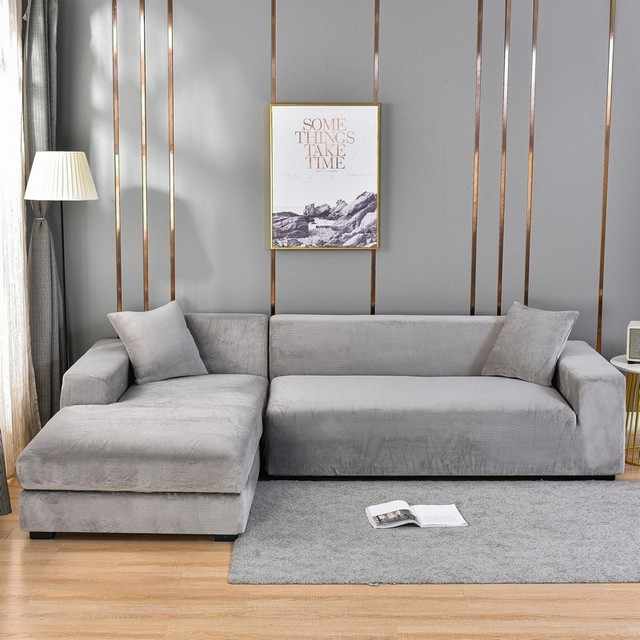 Velour Sofaovertræk – Universal Stretch, Maksimal Beskyttelse mod Spild Sofa Covers Tech Butik Lysegrå 1 placere (90 à 140 cm / 35.44 à 55.12 Inch)