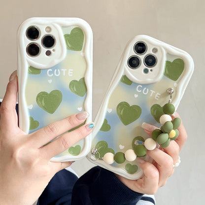 Smukt Hvidt Hjerte Makeup Spejl iPhone Cover – MagSafe Kompatibel med Full-Body Beskyttelse & Kameralinsebeskytter Telefoncovers Tech Butik iPhone 17 Pro Max Grønt etui med bærerem