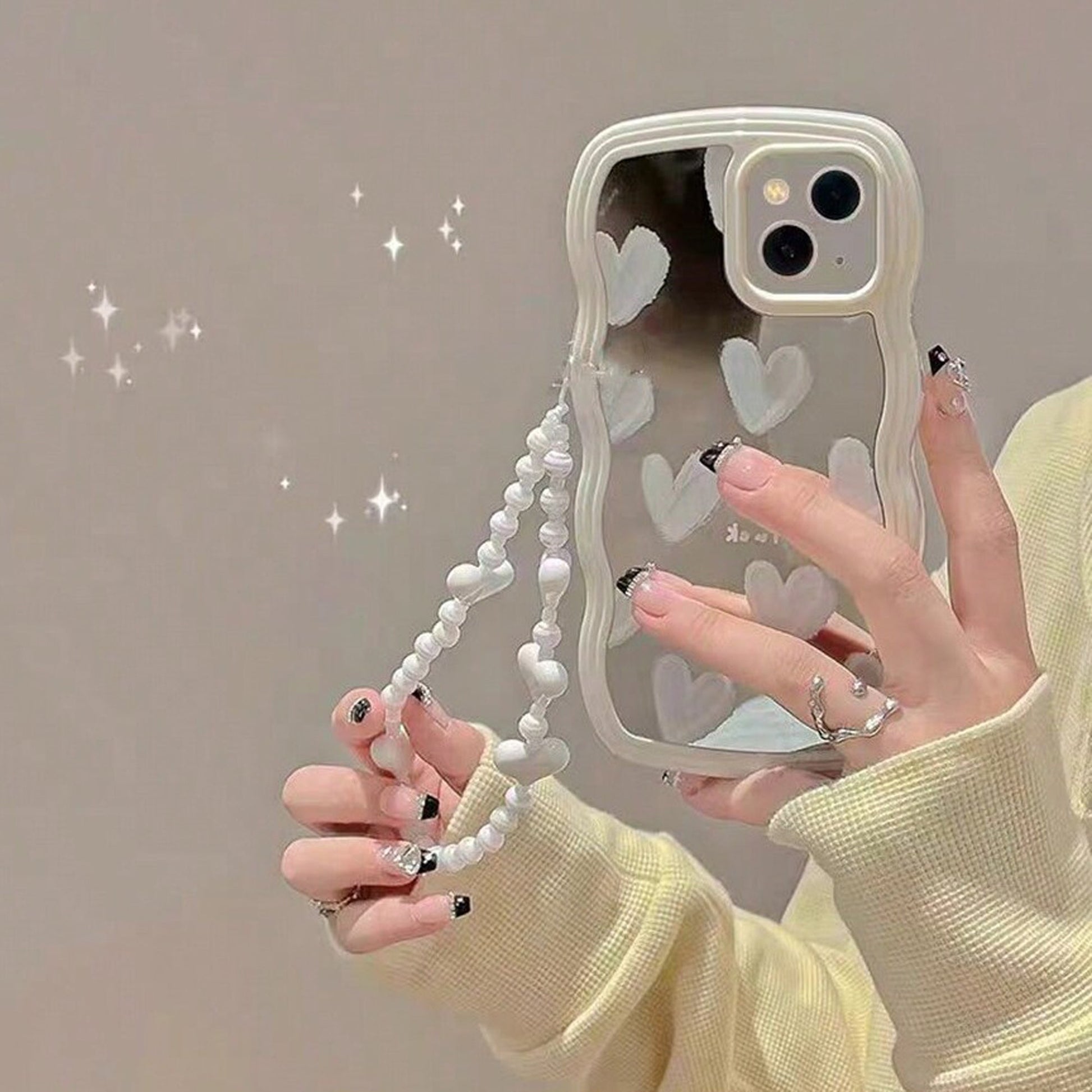 Smukt Hvidt Hjerte Makeup Spejl iPhone Cover – MagSafe Kompatibel med Full-Body Beskyttelse & Kameralinsebeskytter Telefoncovers Tech Butik